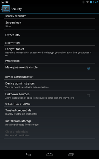 Android Security, Screen Lock